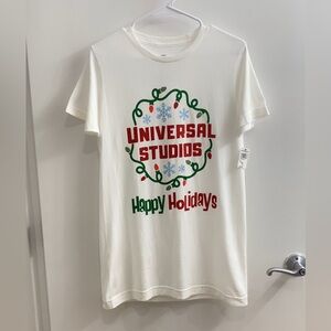 Universal Studios Happy Holidays TShirt Womens Size S Christmas Theme Park Shirt